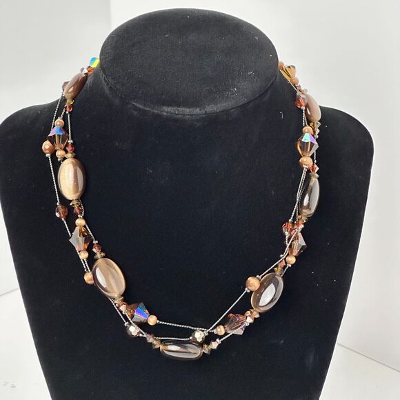 Dabby Reid Copper Tone Chain Beaded Statement Necklace Multi Strand Jewelry - Picture 2 of 16